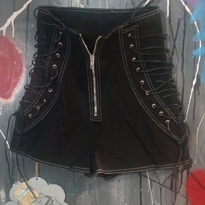 High Waist Black Lace-Up Shorts